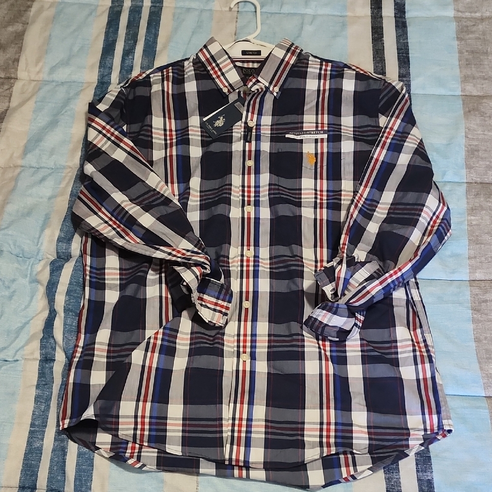 Men's USPA Navy Plaid Shirt NWT Large